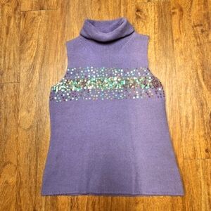 NEW- 'JANE SEYMOUR' Lavender Sequined Turtleneck Sleeveless Sweater- Sz. Medium